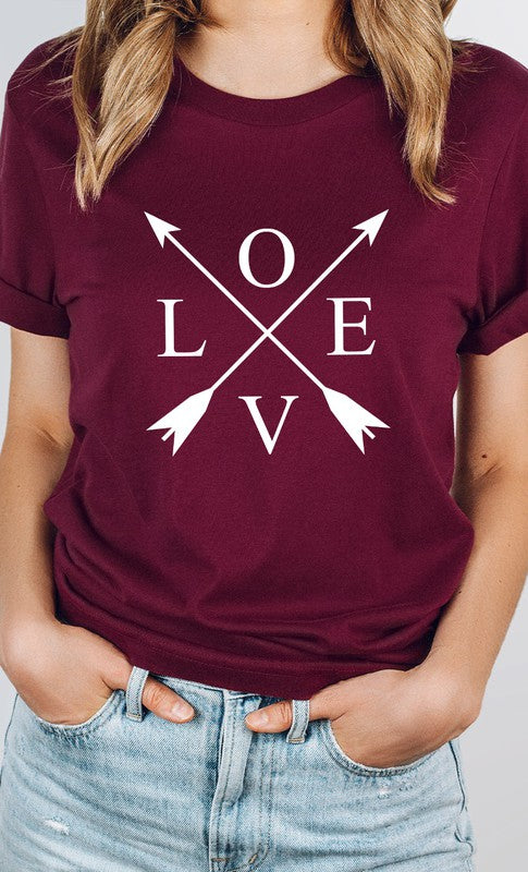 Heather Maroon Love and Arrows Graphic Tee