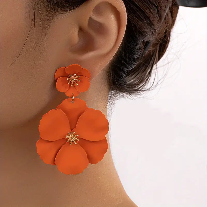 Orange Flower Dangle Earrings 
