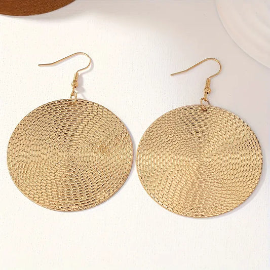 Textured Gold Disc Dangle Earrings