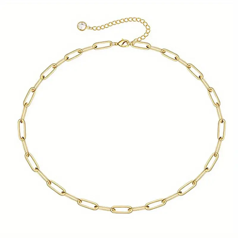 Gold Thick Chain Clip Lock Collarbone Chain Choker Necklace Square Detail