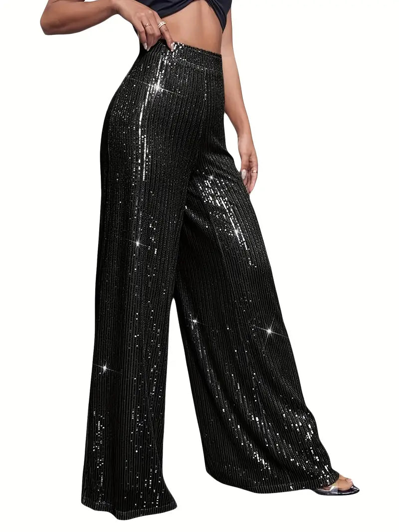 Black High Waisted Sequin Pants with Zipper