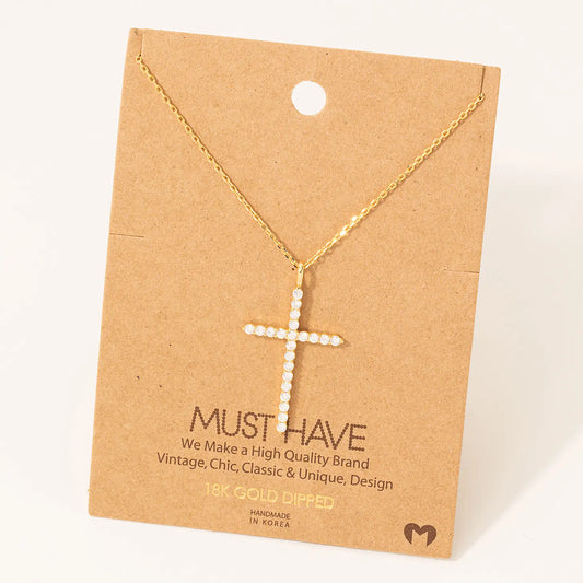Pave Cross Diamond Gold Pendant Chain Necklace 16" in Length