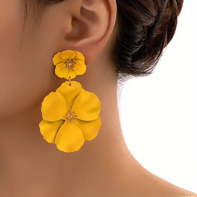 Yellow Flower Dangle Earrings 