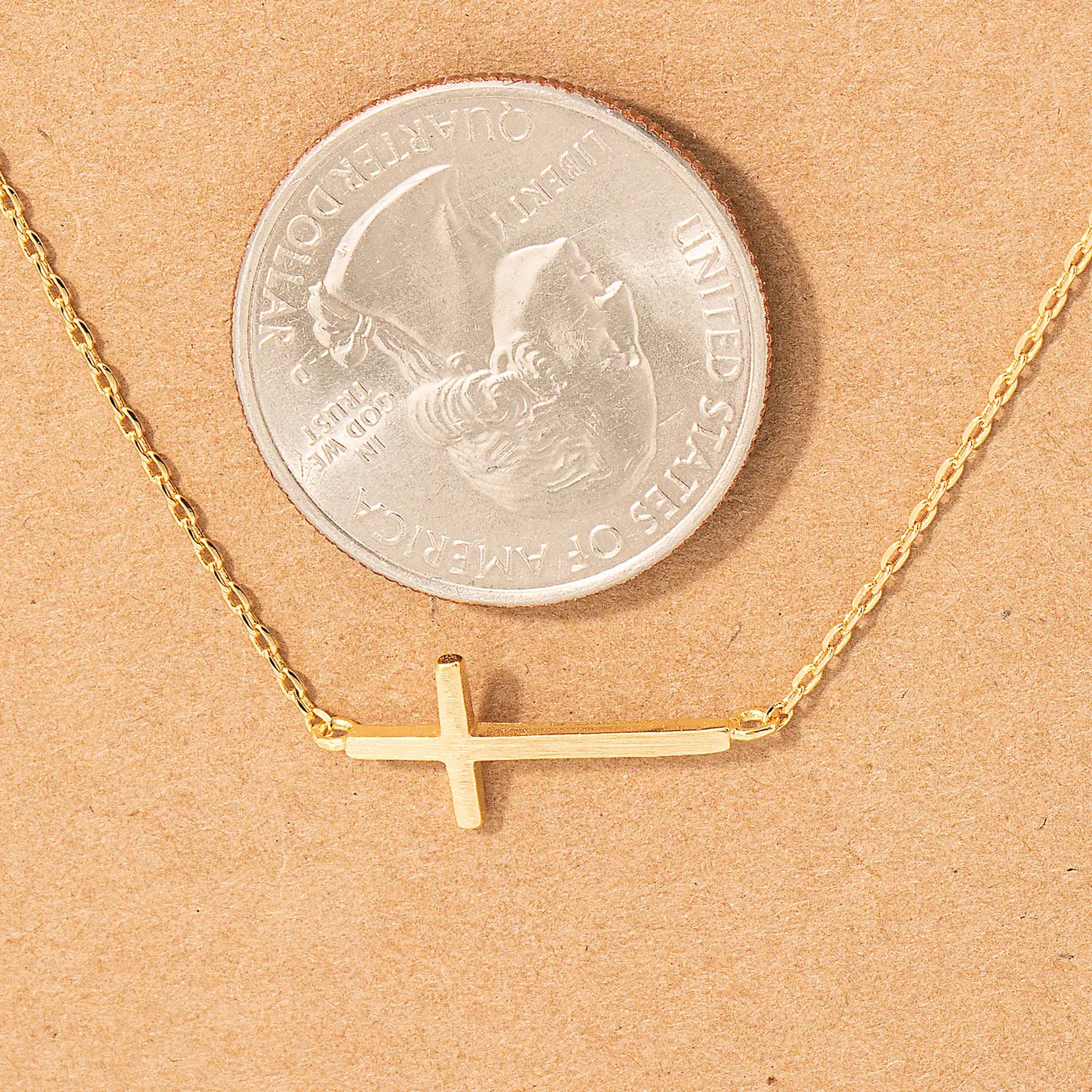 18K Gold Dipped Side Cross Pendant Necklace 16" in Length