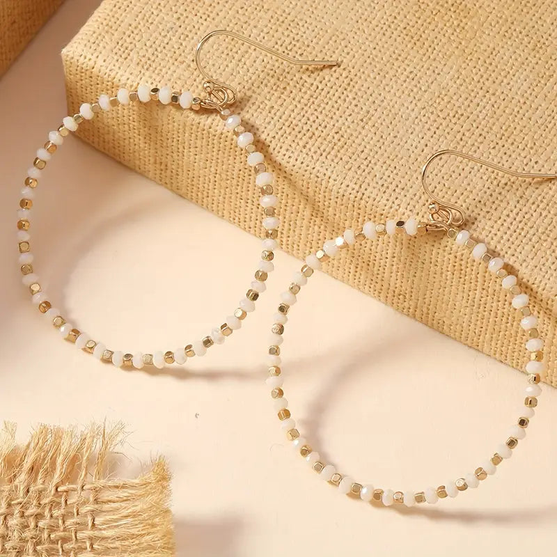 White Glass Bead Dangle Earrings
