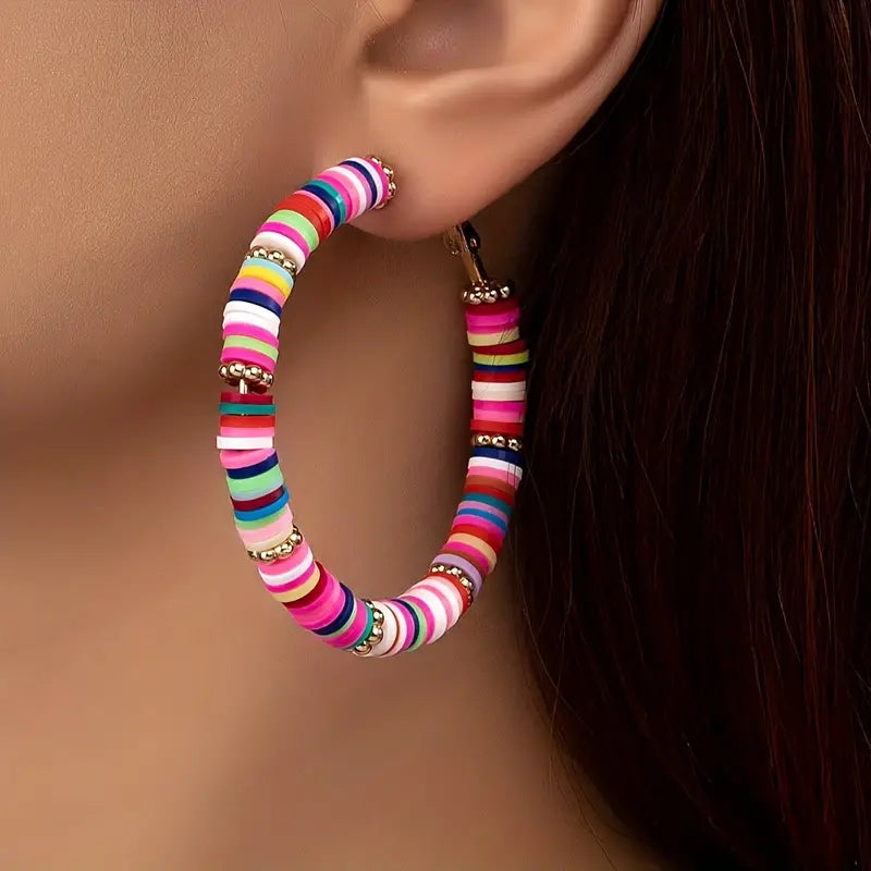 Rainbow Beaded Hoop Earrings