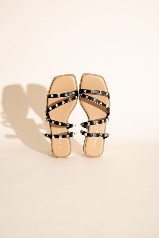 Black Studded Square Flat Slides
