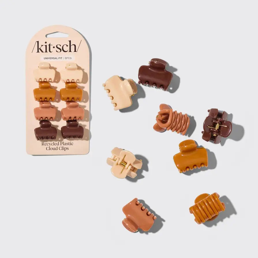 Set of colorful hair clips on a light gray background with 'kit-sch' packaging.