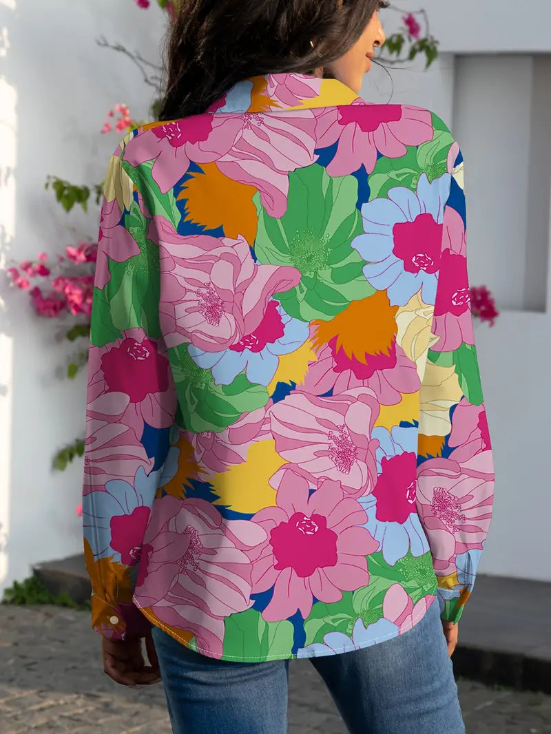 Hot Pink Floral Button-Down Blouse