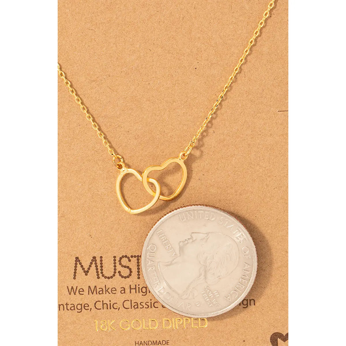 18K Gold Dipped Heart Link Charm Necklace 16" in Length