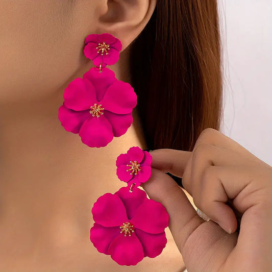 Pink Flower Dangle Earrings 