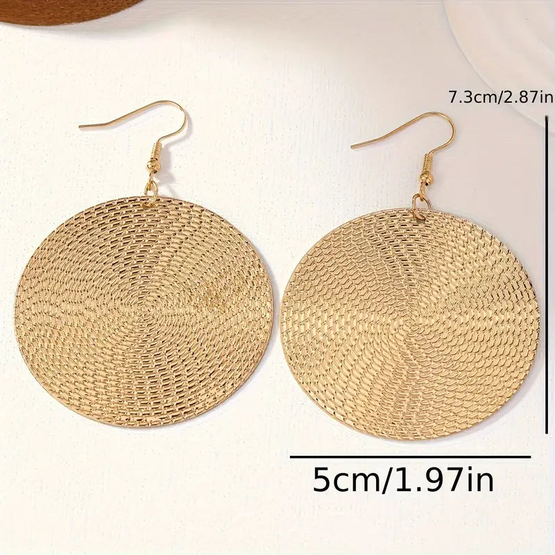 Textured Gold Disc Dangle Earrings