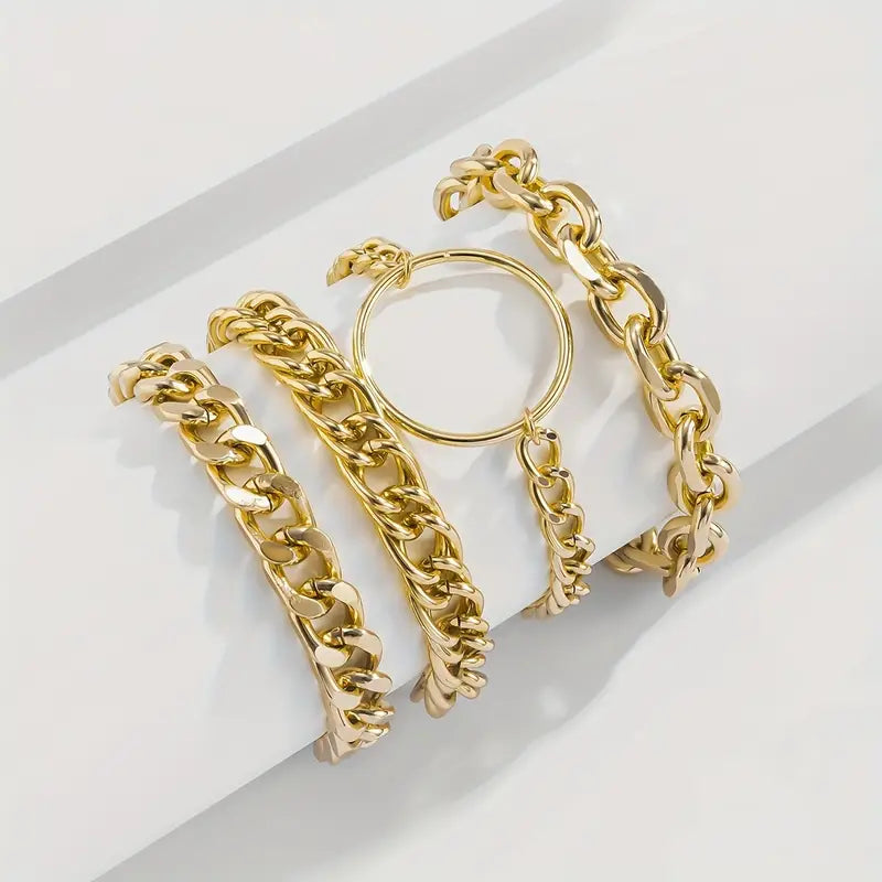 Gold Punk Style 18K Gold Plated Chain Geometric Bracelet 4 Total