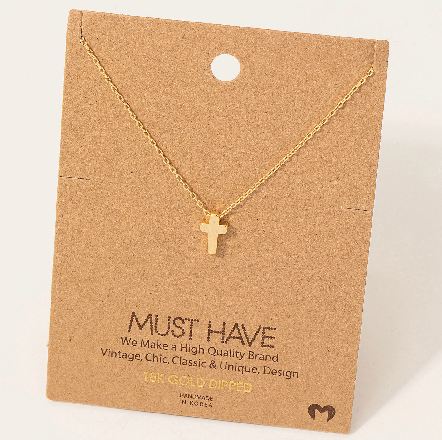 18K Gold Dipped Dainty Mini Cross Pendant Necklace 16 + 2 inches in Length