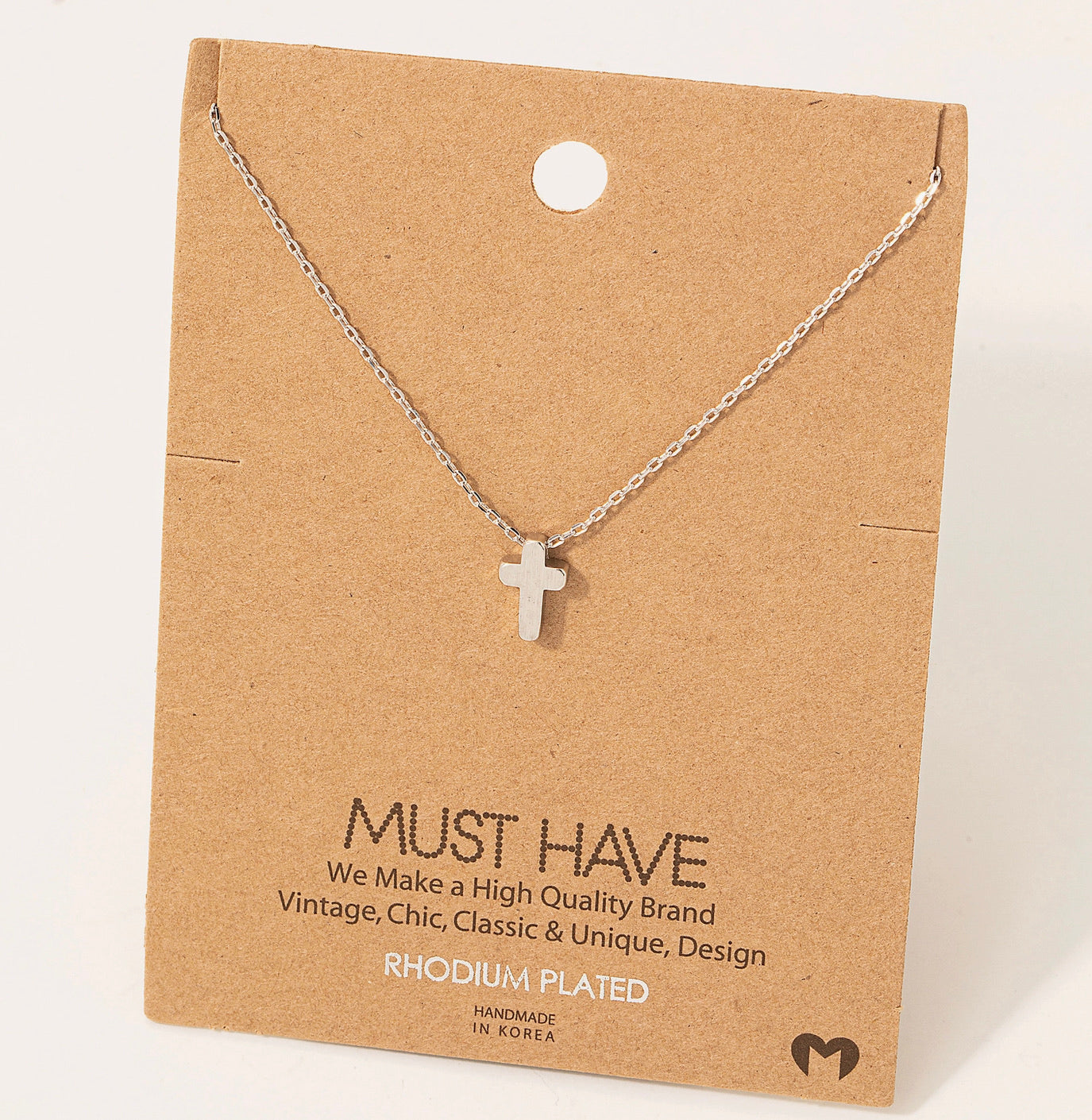 Rhodium Plated Dainty Mini Cross Pendant Necklace 16 + 2 Inches in Length