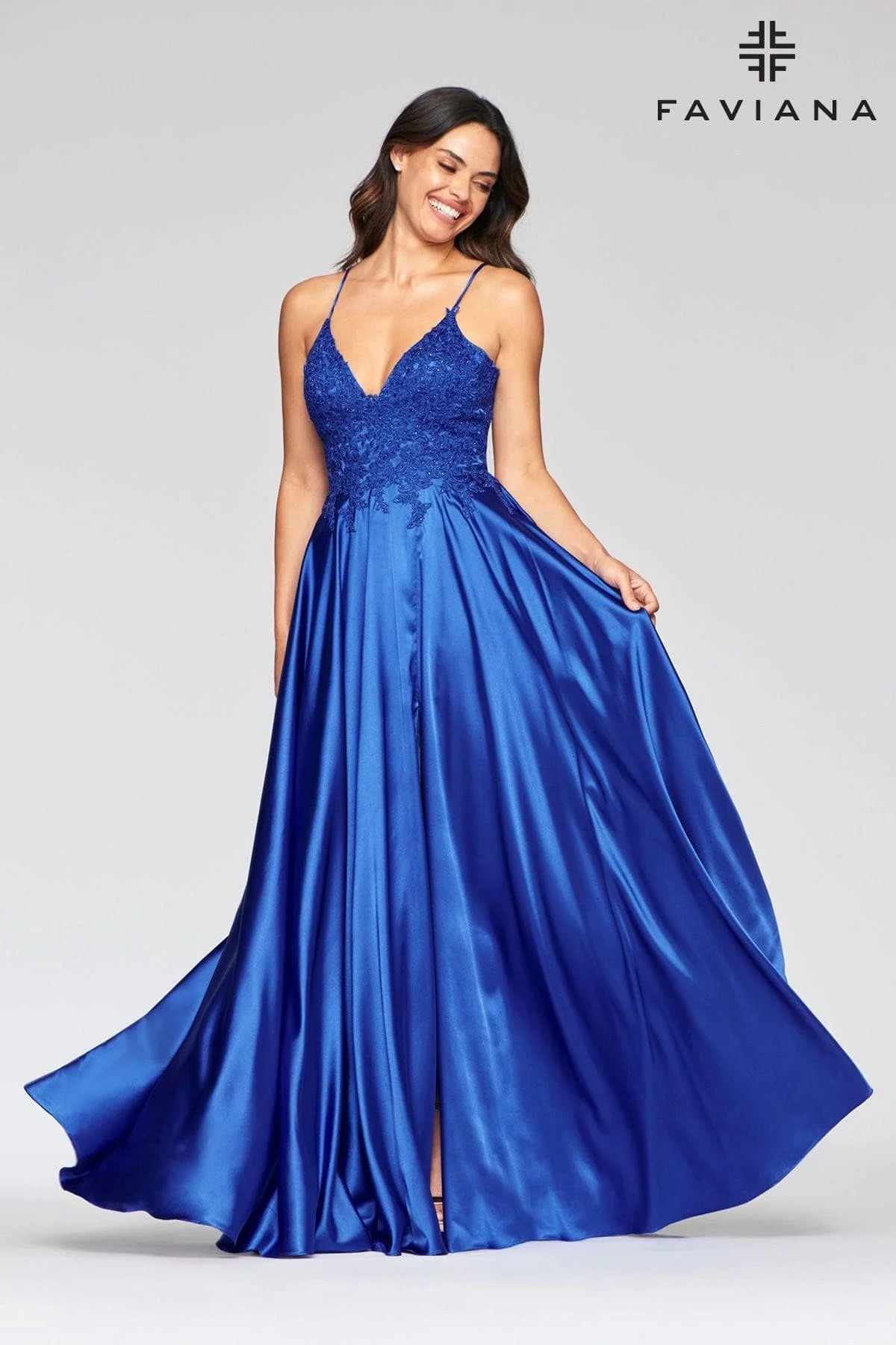 Blue Long Flowy Prom Dress With Lace Bustier And Corset Back