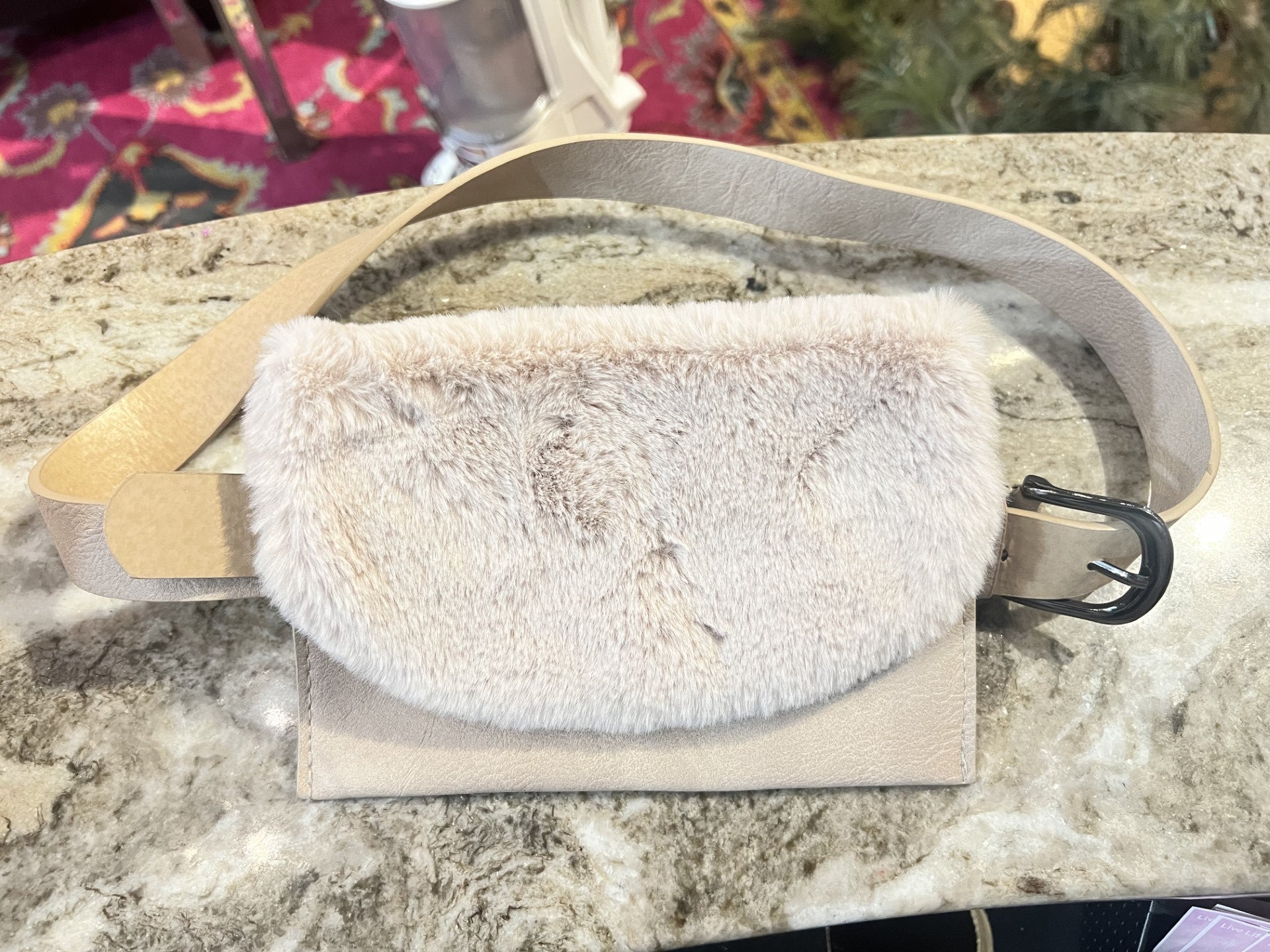 White Faux Fur Belt Bag