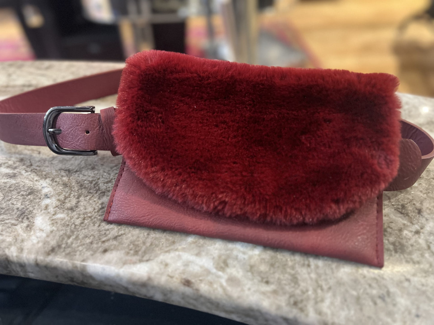 Burgandy Faux Fur Belt Bag