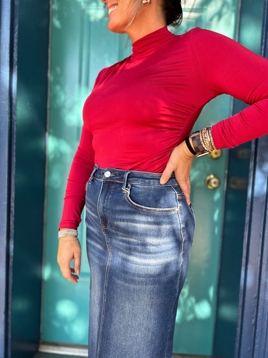 Merlot Long Sleeve Mock Neck Bodysuit 