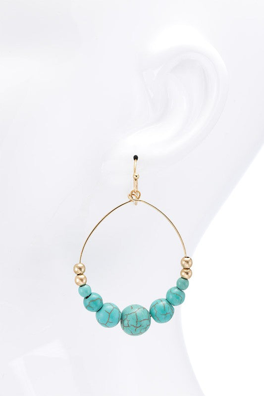 Beaded Hoops Teardrop Round Hoop Shape with Movable Beading Color Turquoise with Gold