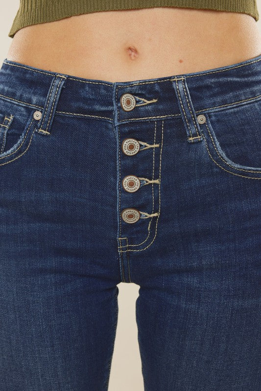 KanCan High Rise Button Down Super Skinny Jeans Darker Wash