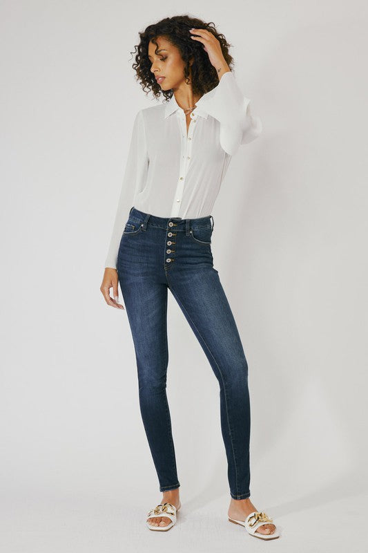 Kancan High Rise Super Skinny Dark Wash Jeans With Rivets