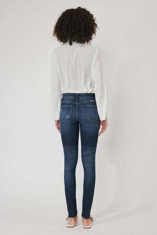 Kancan High Rise Super Skinny Dark Wash Jeans With Rivets