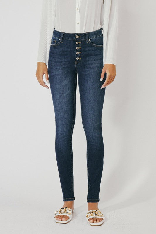 Kancan High Rise Super Skinny Dark Wash Jeans With Rivets