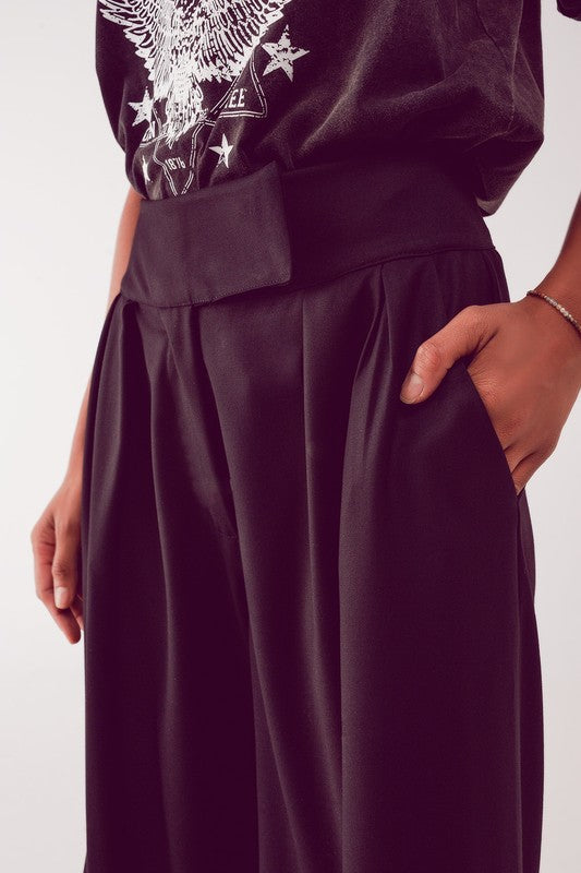 Black Cuffed Wide Leg Trousers