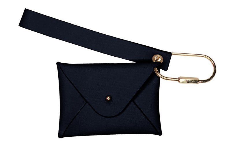 Wristlet Wallet with Leather Shell and Metal Ring. Leather Wrist Strap Thick One Size 3 3/4" X 2 3/4" in Black