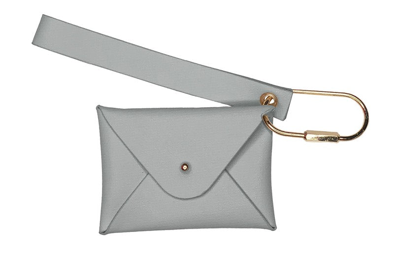 Wristlet Wallet with Leather Shell and Metal Ring. Leather Wrist Strap Thick One Size 3 3/4" X 2 3/4" in Light Grey