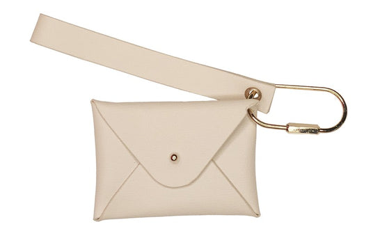 Wristlet Wallet with Leather Shell and Metal Ring. Leather Wrist Strap Thick One Size 3 3/4" X 2 3/4" in Blush