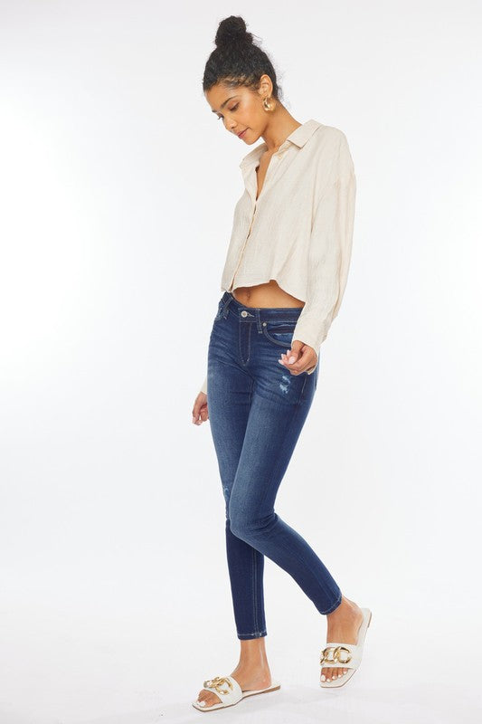 Jeans super skinny lavaggio a vita media Kancan
