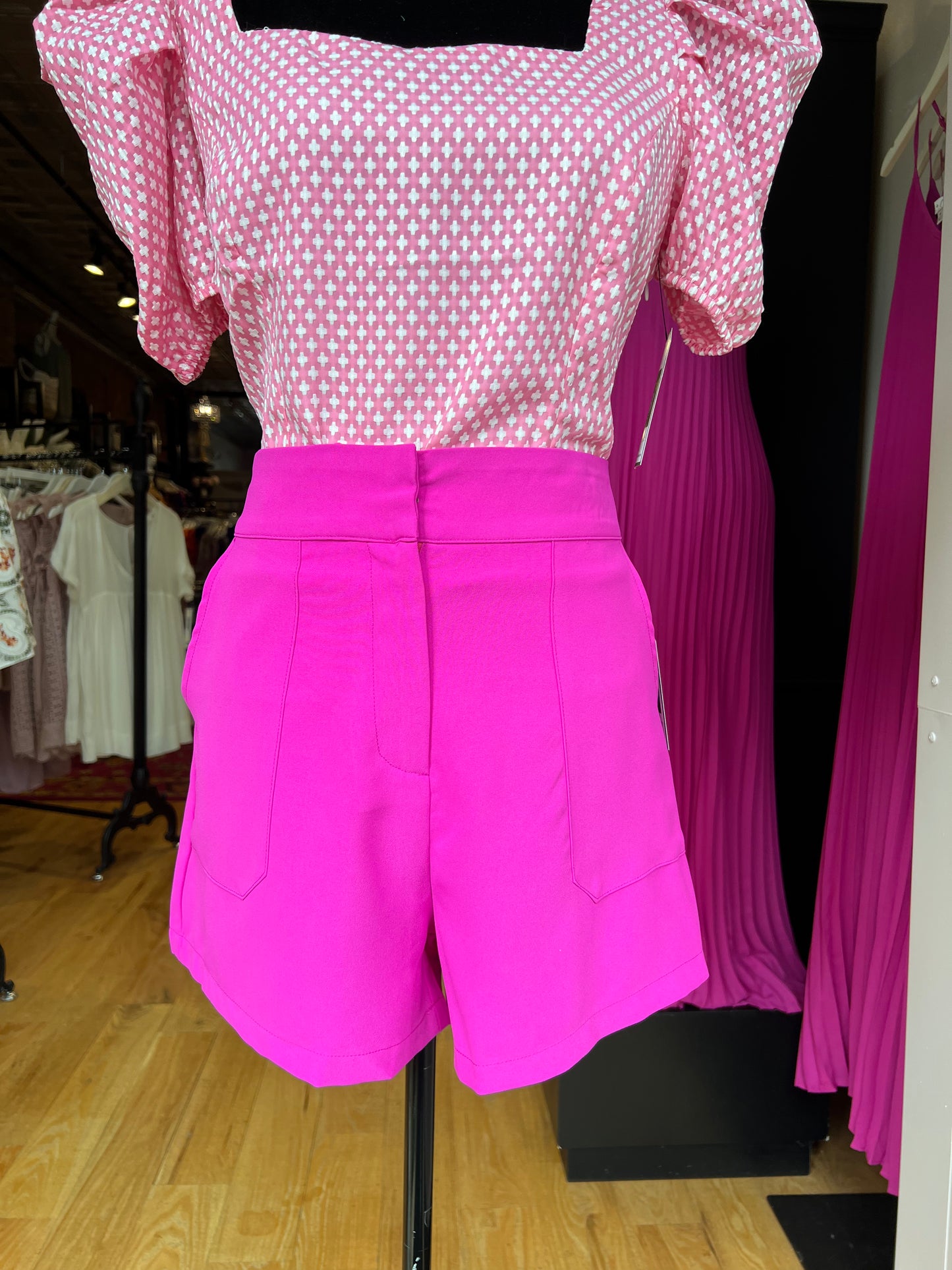 Fuchsia High Waisted Dress Shorts with Pockets