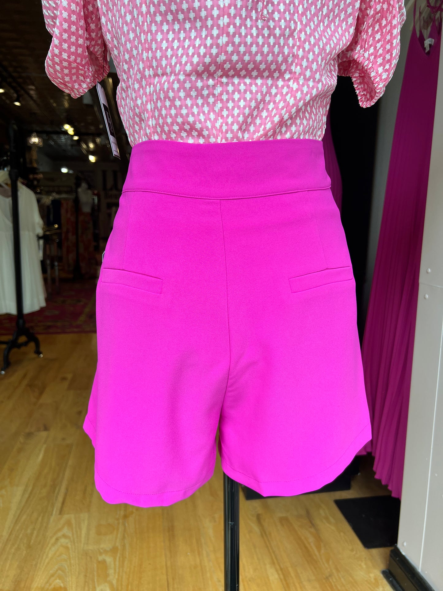 Fuchsia High Waisted Dress Shorts with Pockets