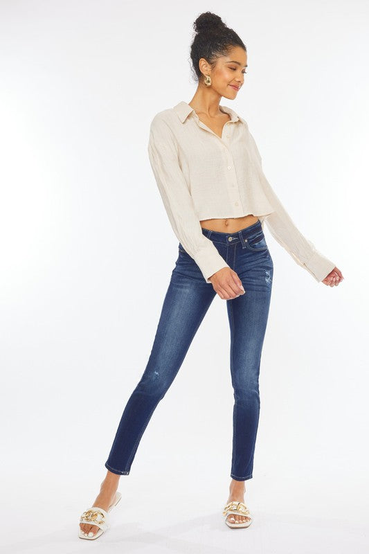 Jeans super skinny lavaggio a vita media Kancan
