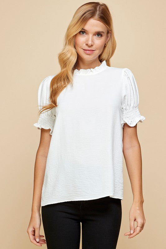 Little Darling Ruffled Neck Short Sleeve Top