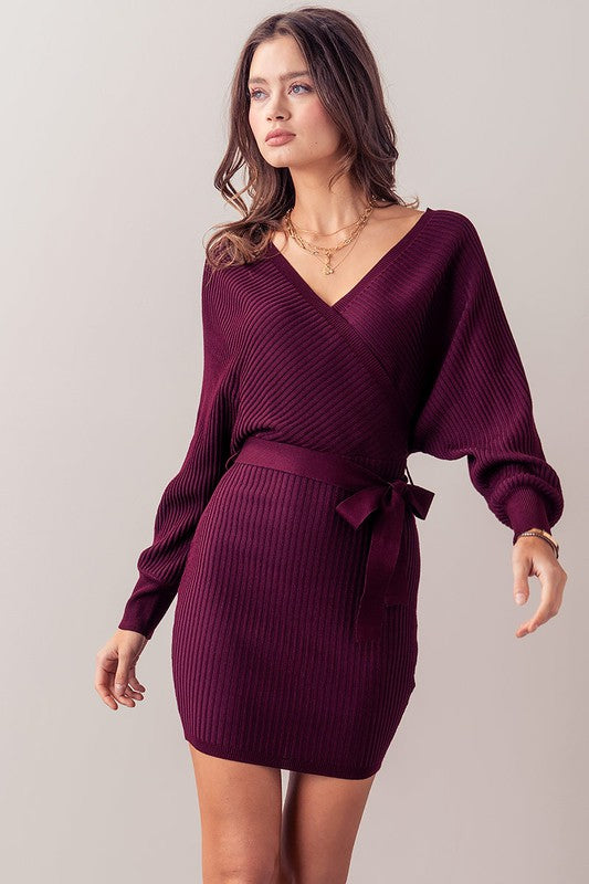 LUX Front and Center Wrap Sweater Dress