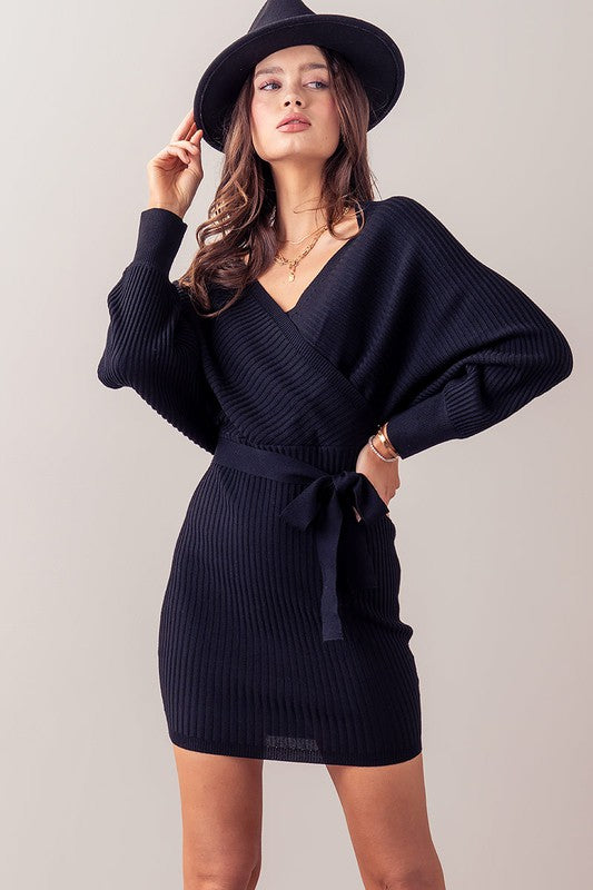LUX Front and Center Wrap Sweater Dress