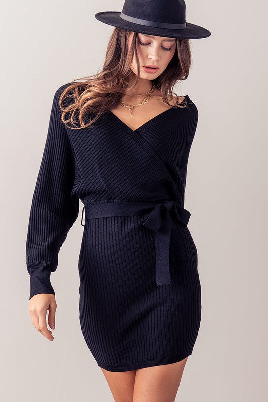 LUX Front and Center Wrap Sweater Dress