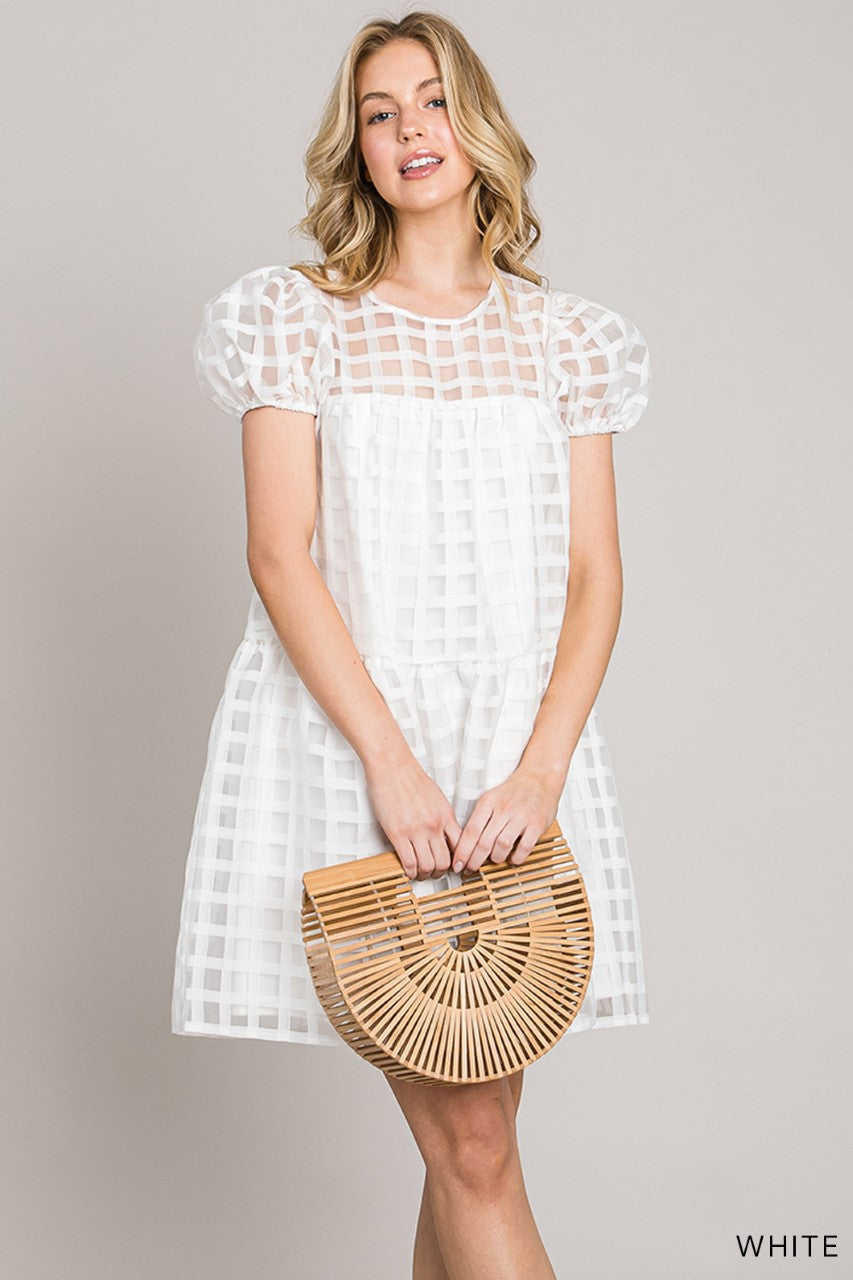 Adorable Darling White Puff Sleeve Shift Dress